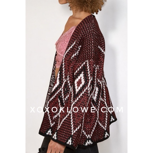 POL Burgundy Diamond Pattern Chunky Knit Cardi Relaxed Fit - Picture 5 of 13